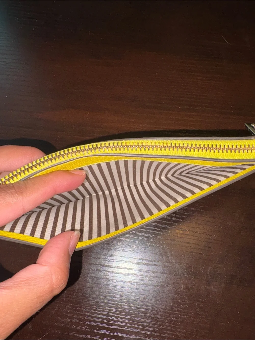 Henri bendel Yellow Leather Card Holder with Black & White Stripe Accent
